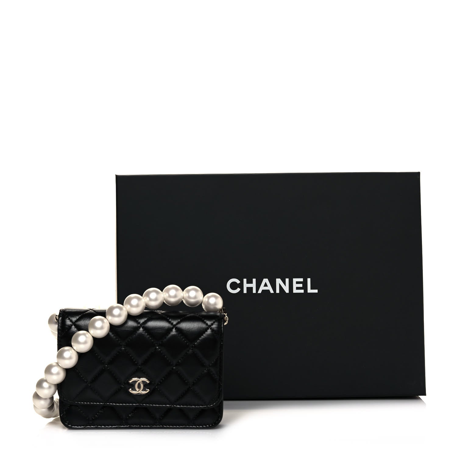 Chanel Calfskin Quilted Mini Maxi Pearls Wallet On Chain WOC Black 15 of 15
