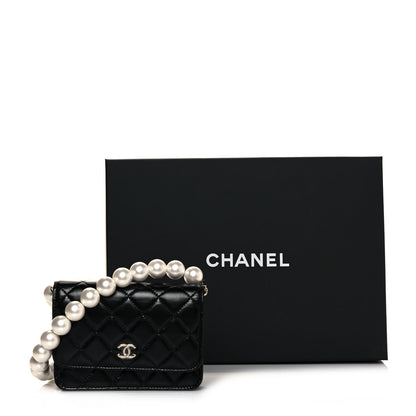 Chanel Calfskin Quilted Mini Maxi Pearls Wallet On Chain WOC Black 15 of 15