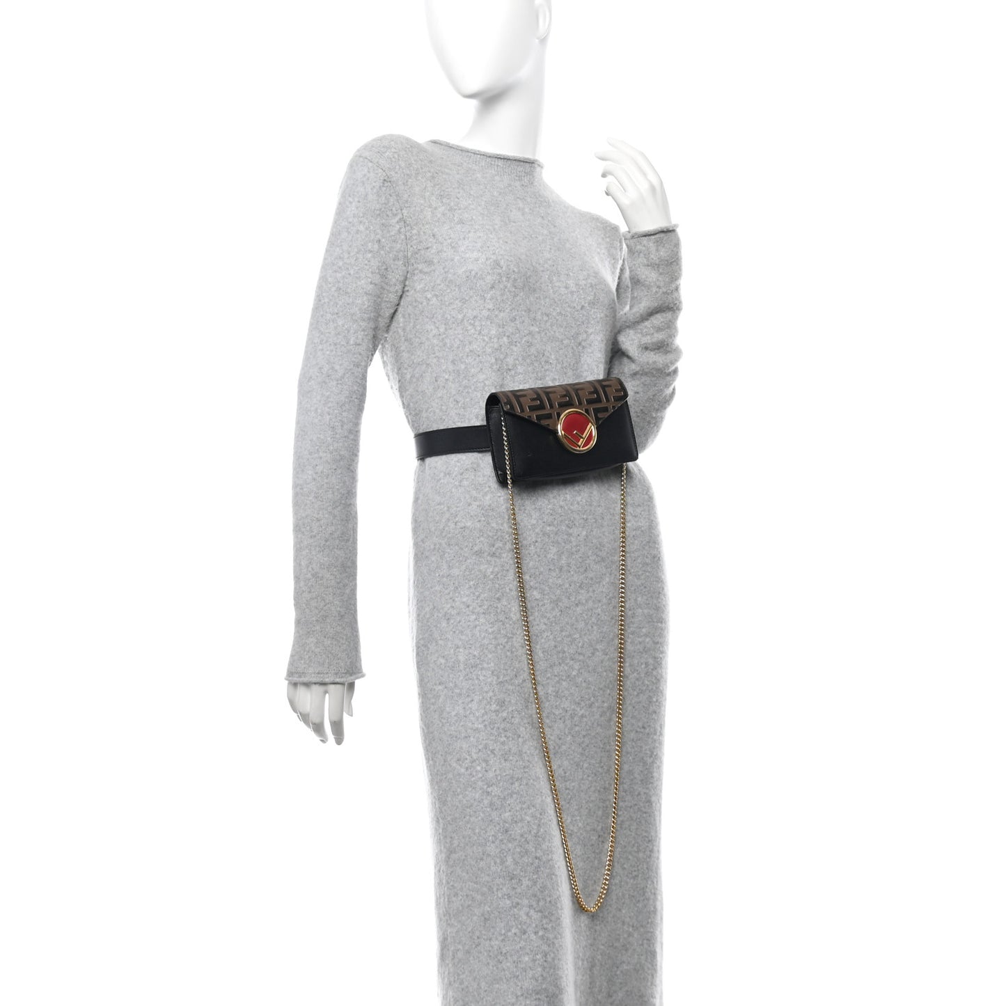 Vitello Liberty F is Fendi Bi-Color FF 1974 Embossed Envelope Belt Bag Maya Black