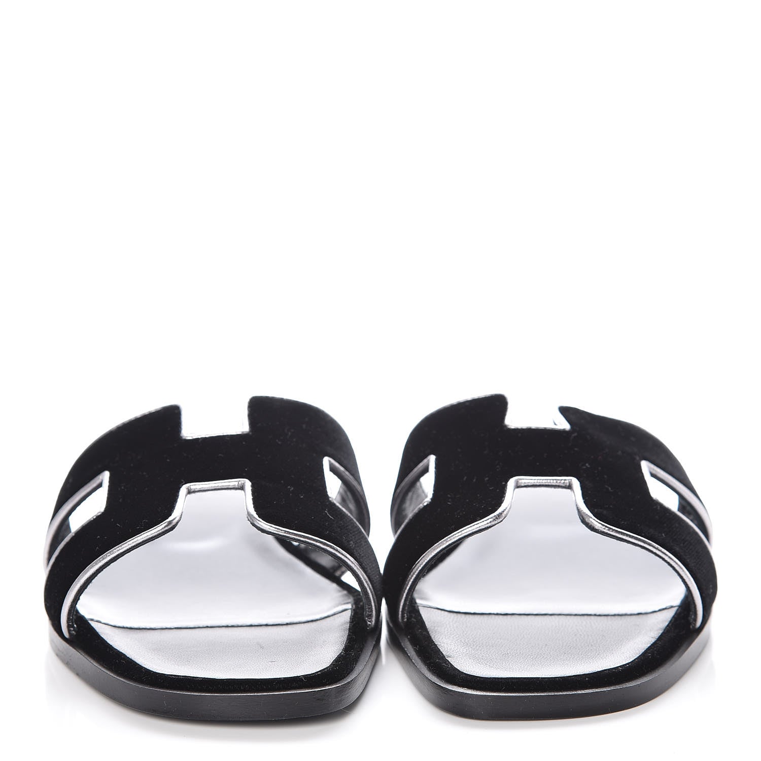 Hermes Velvet Nappa Oran Sandals 36 Black Argent Vieilli 2 of 7