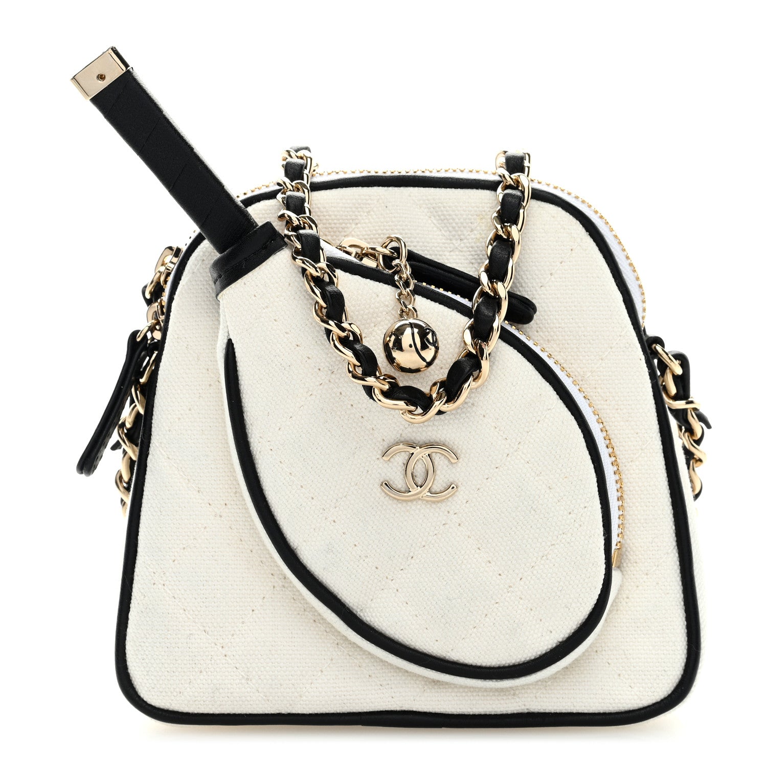 Chanel Canvas Calfskin Tennis Racket Mini Bag White Black 1 of 9
