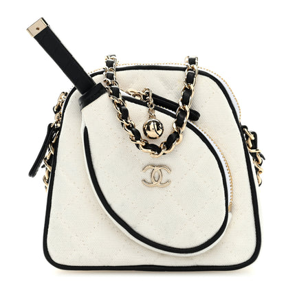 Chanel Canvas Calfskin Tennis Racket Mini Bag White Black 1 of 9