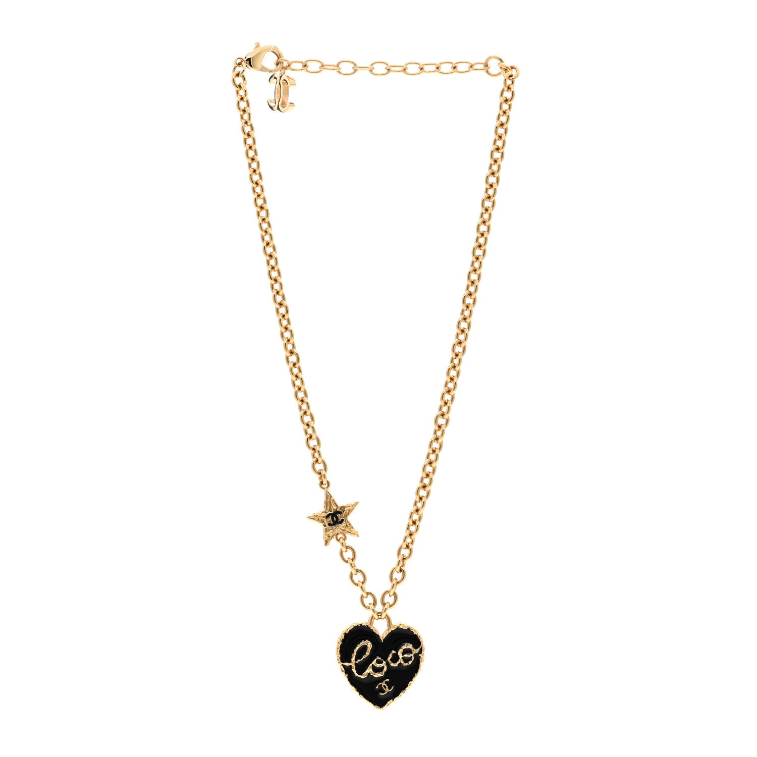 Chanel Enamel Coco Heart CC Star Necklace Gold Black 3 of 4