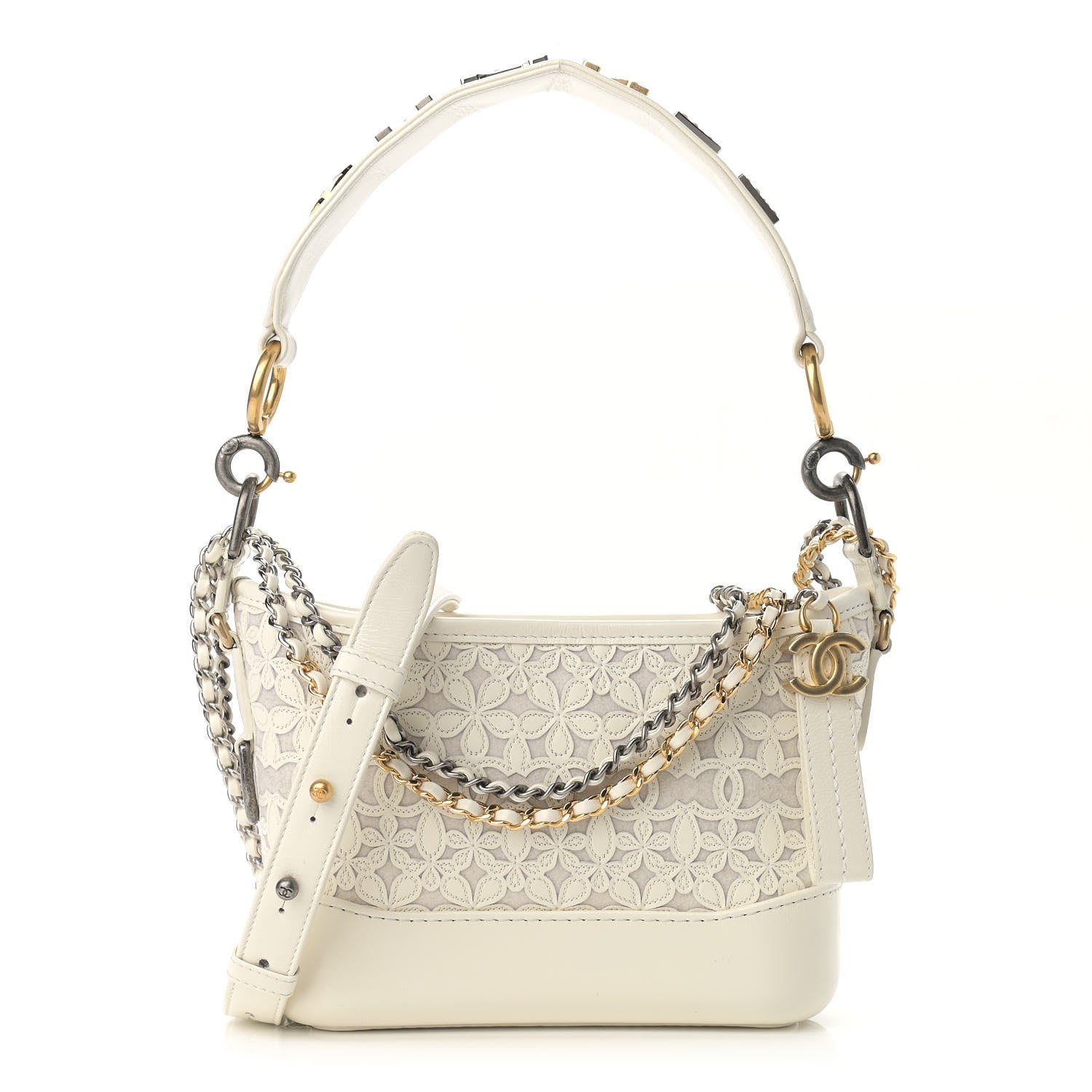 Chanel Calfskin Wool Felt Embossed Small Gabrielle Logo Hobo White 1 of 12