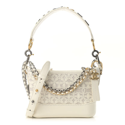 Chanel Calfskin Wool Felt Embossed Small Gabrielle Logo Hobo White 1 of 12