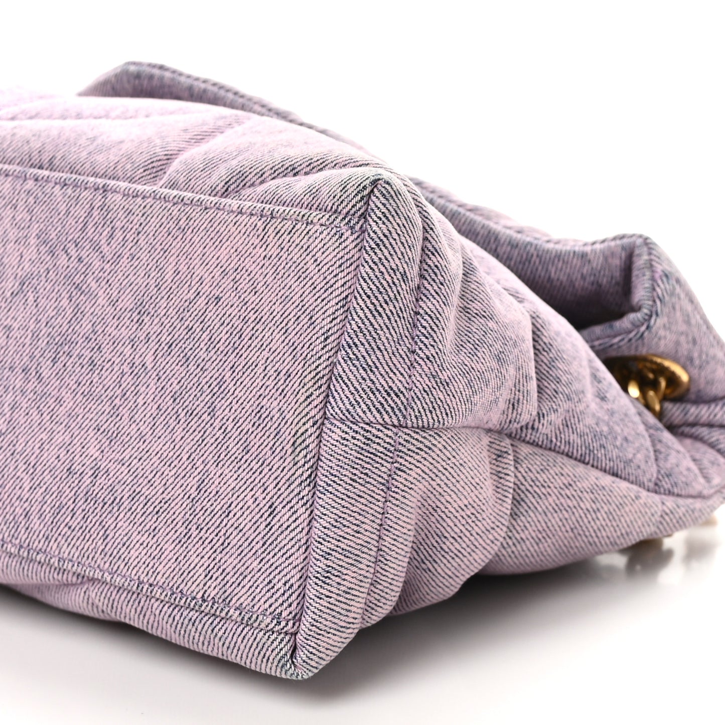 Denim Quilted Small Loulou Puffer Monogram Chain Satchel Bleached Lilac
