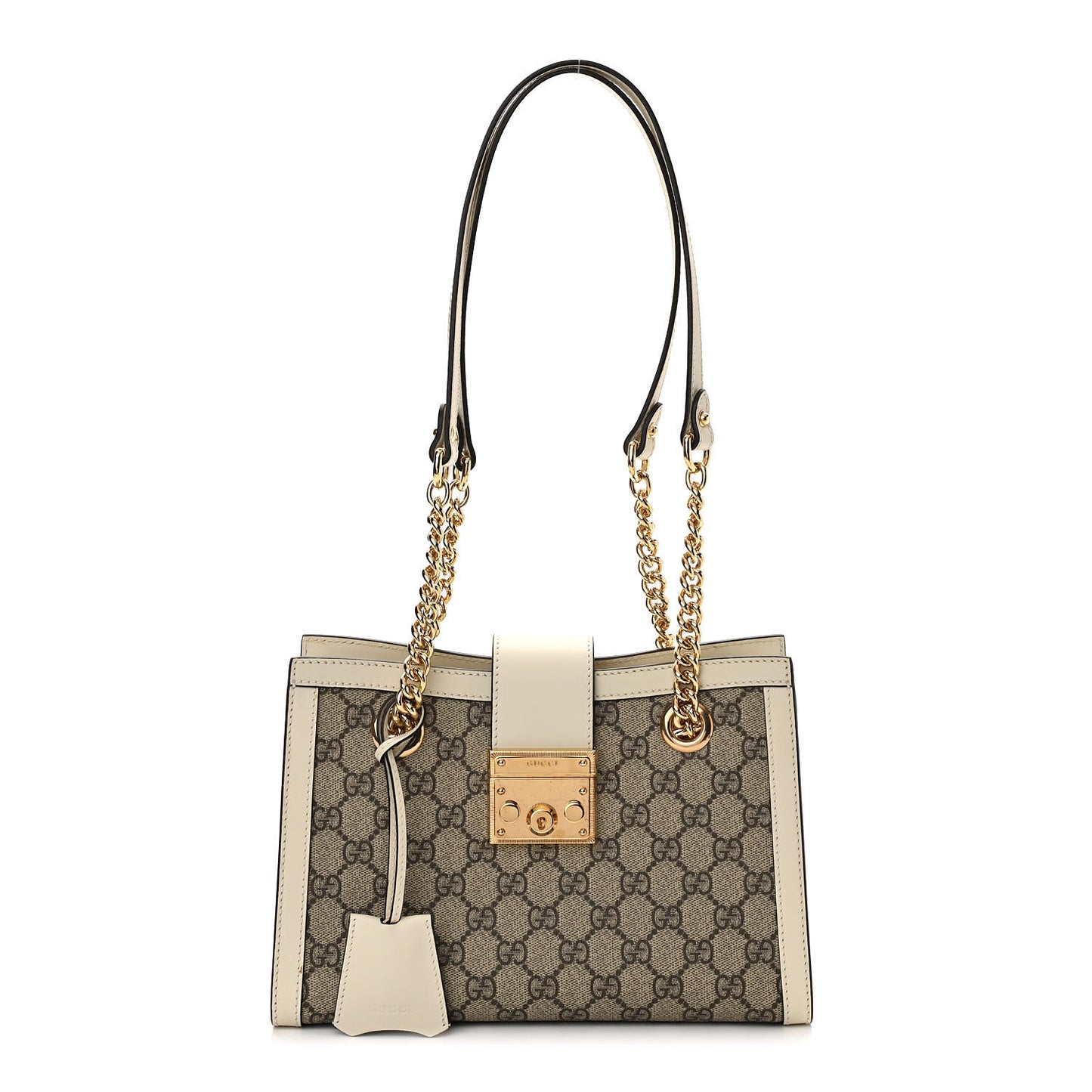 GG Supreme Monogram Moon Calfskin Small Padlock Tote Beige Ebony Mystic White