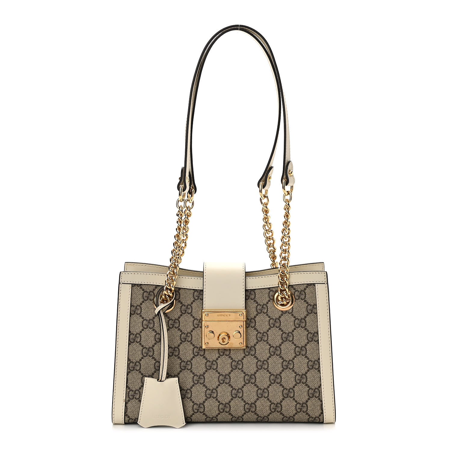 Gucci GG Supreme Monogram Moon Calfskin Small Padlock Tote Beige Ebony Mystic White 1 of 10