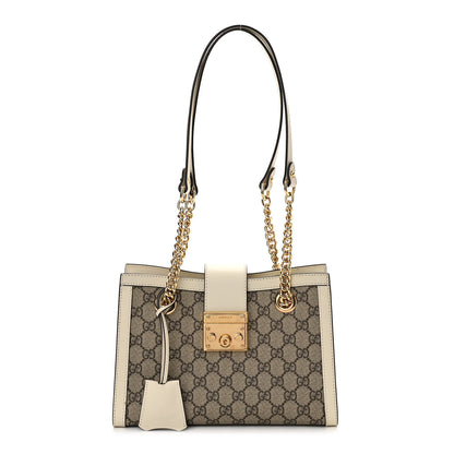 Gucci GG Supreme Monogram Moon Calfskin Small Padlock Tote Beige Ebony Mystic White 1 of 10