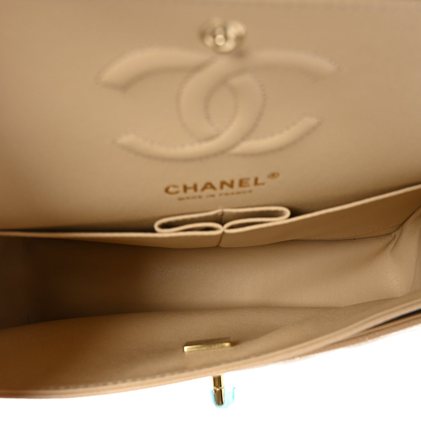 Caviar Quilted Small Double Flap Beige