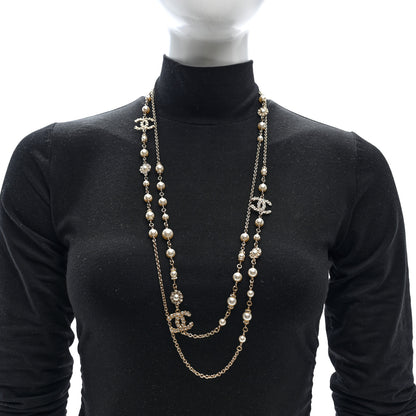 Chanel Pearl Crystal CC Long Necklace Gold 3 of 10