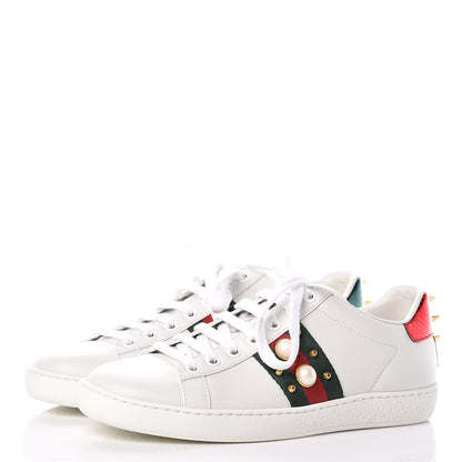 Gucci Calfskin Web Pearl Studded Womens Ace Sneakers 35.5 White 3 of 12