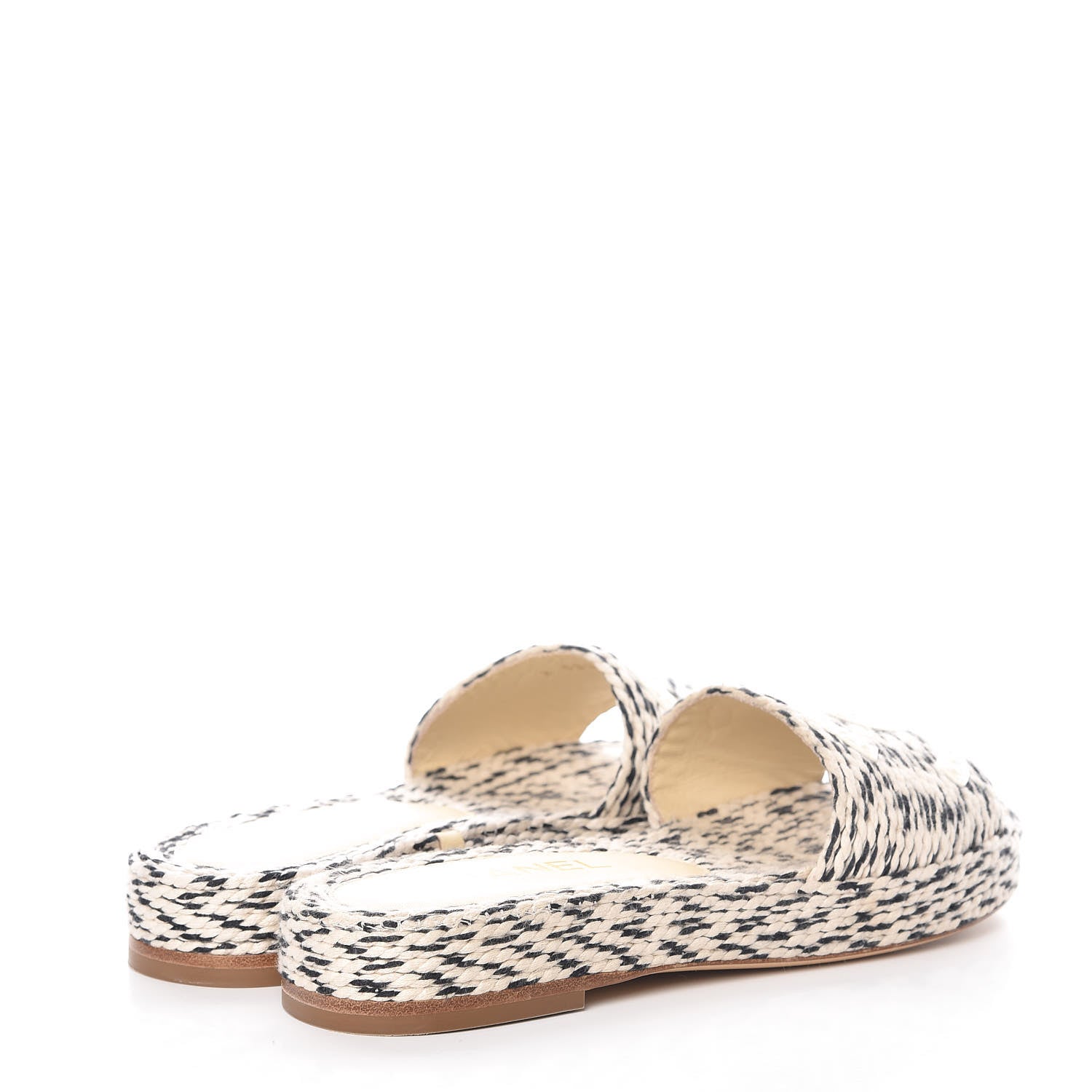 Chanel Cord CC Espadrille Slip On Sandals 36 Beige Black 4 of 10