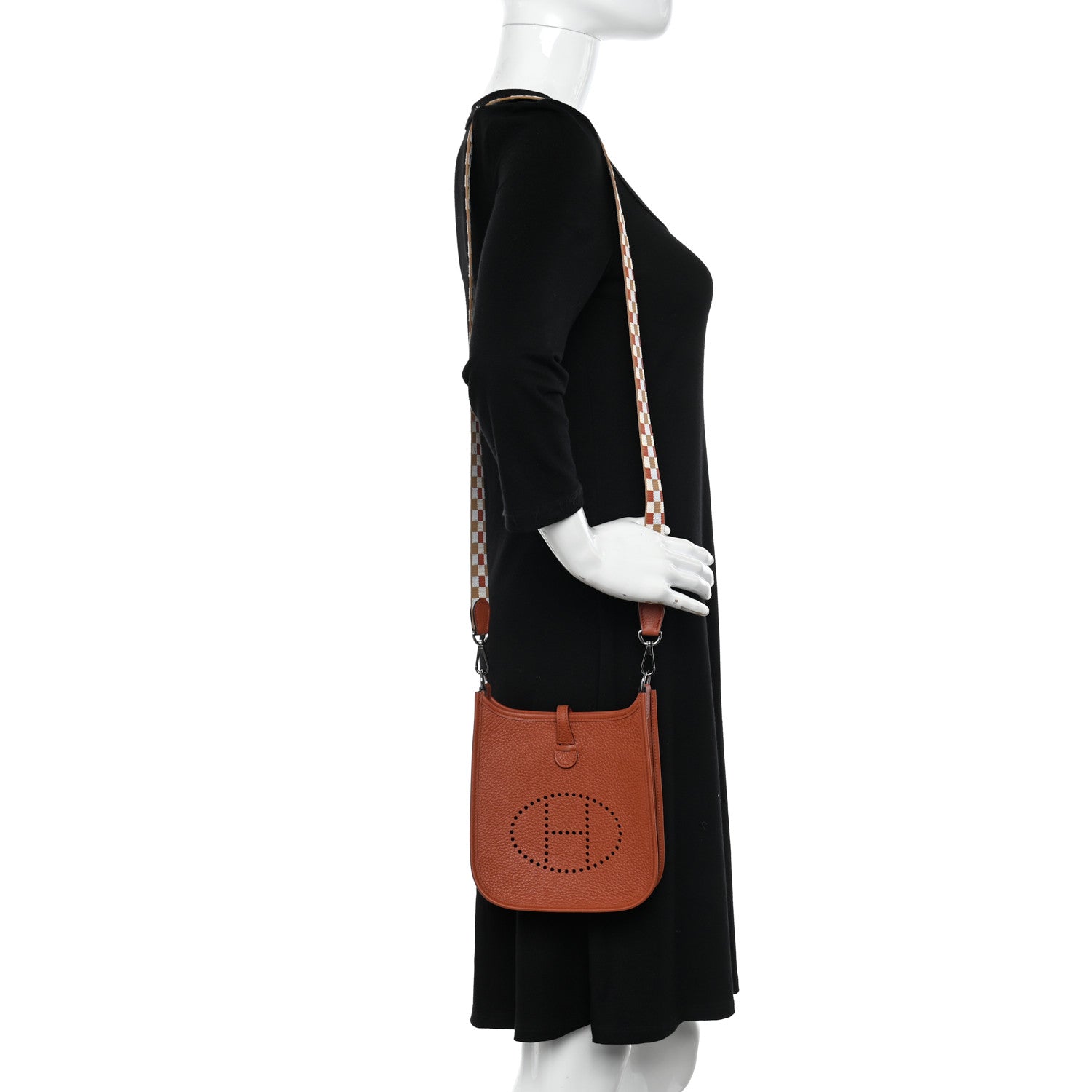 Hermes Taurillon Clemence Maxi Quadrille Evelyne TPM Cuivre Chai Nata Bleu Brume 2 of 10