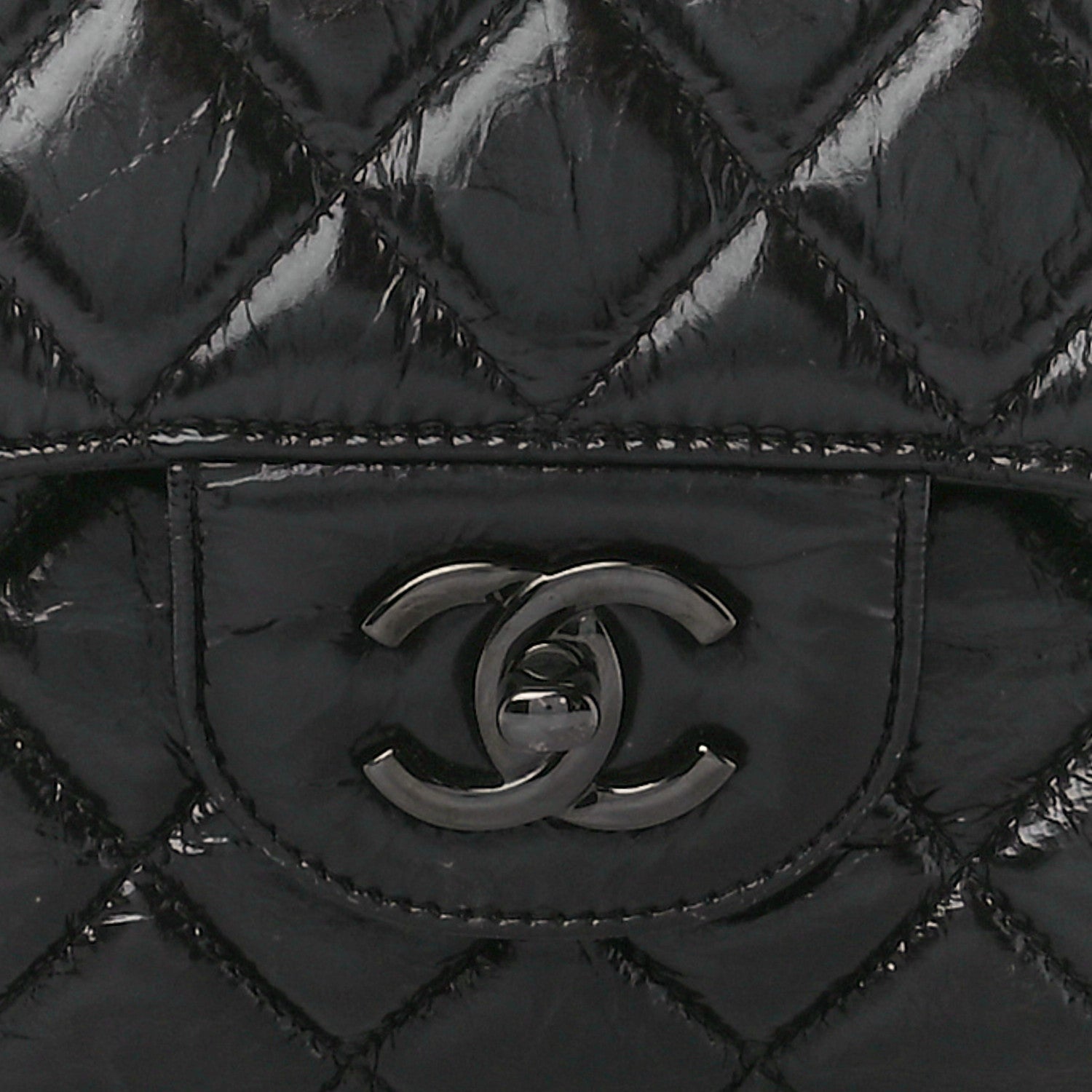 Chanel Shiny Distressed Calfskin Quilted Jumbo Double Flap So Black 9 of 13