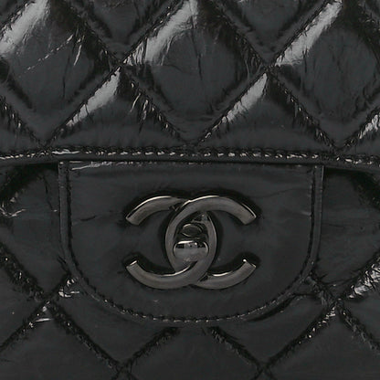 Chanel Shiny Distressed Calfskin Quilted Jumbo Double Flap So Black 9 of 13