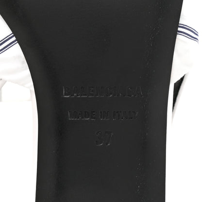 Balenciaga Nappa Stripe Poplin Pointed Toe Knife Chemise Slingback Mules 37 White Navy 7 of 9
