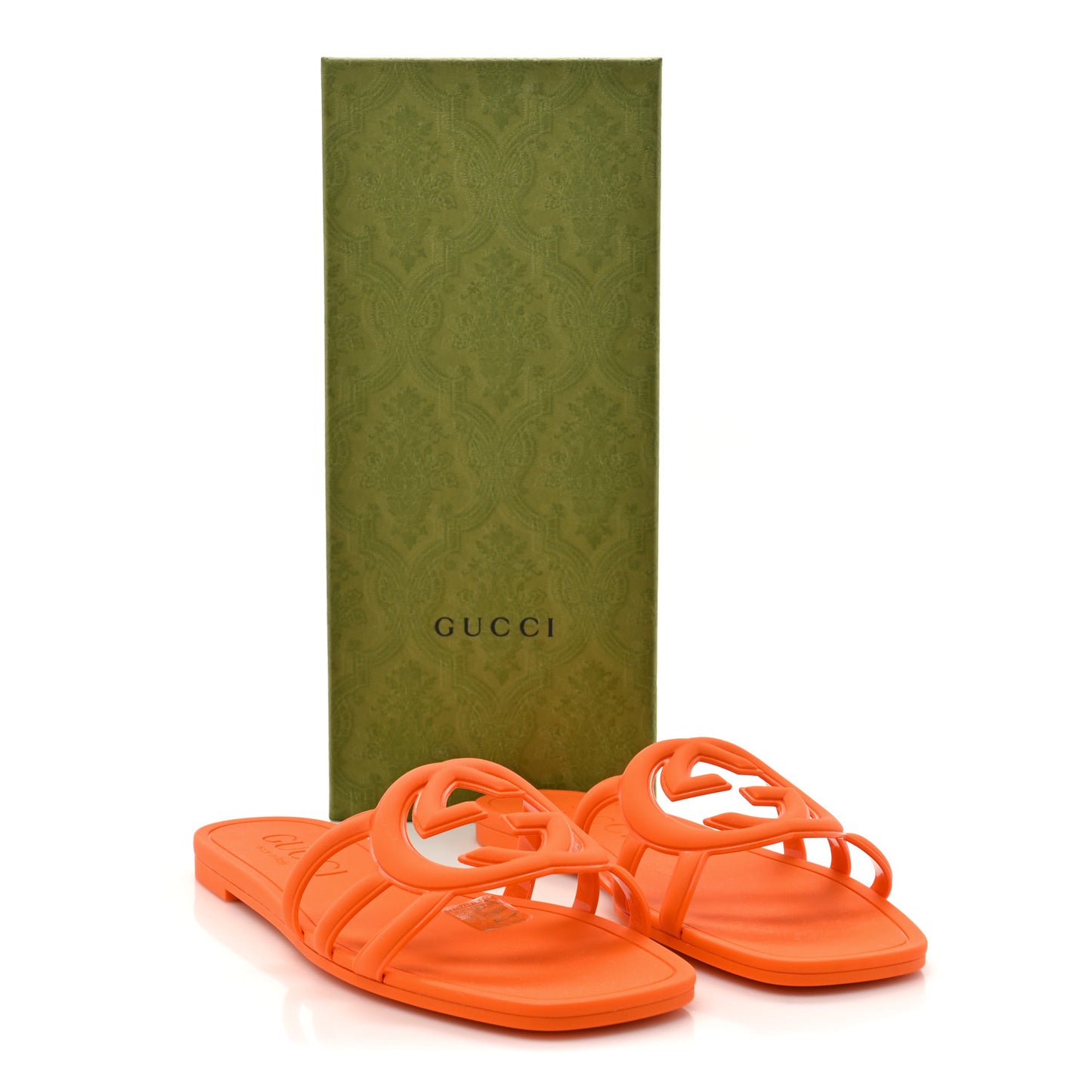 Rubber Interlocking G Womens Slide Sandals 38 Persimmon Orange