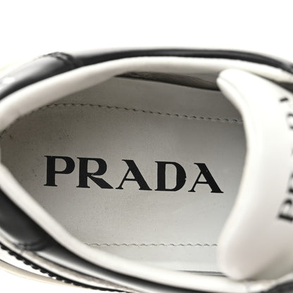 Prada Vitello Sport Spazzolato Rois Triangle Logo Womens Downtown Low Top 30mm Sneakers 38 White Black 7 of 9