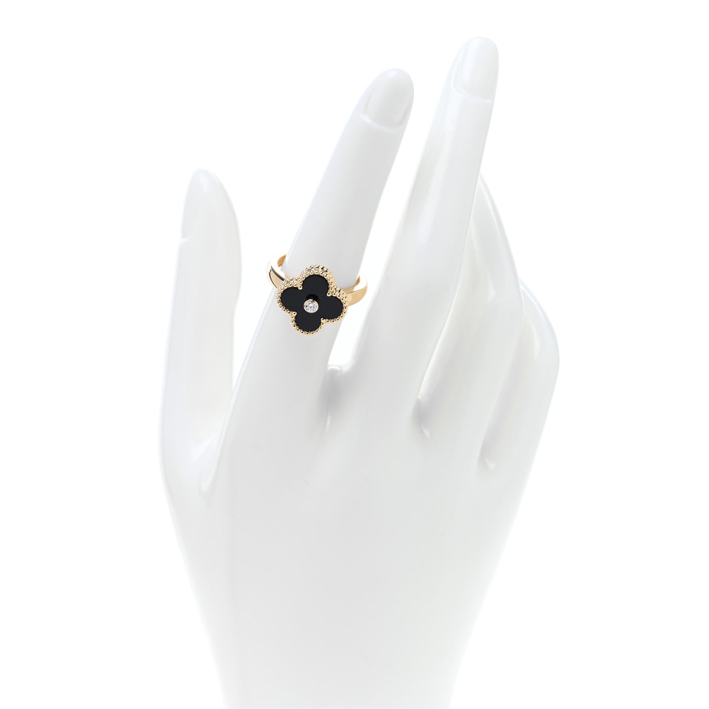 18K Yellow Gold Diamond Black Onyx Vintage Alhambra Ring 54 6.75