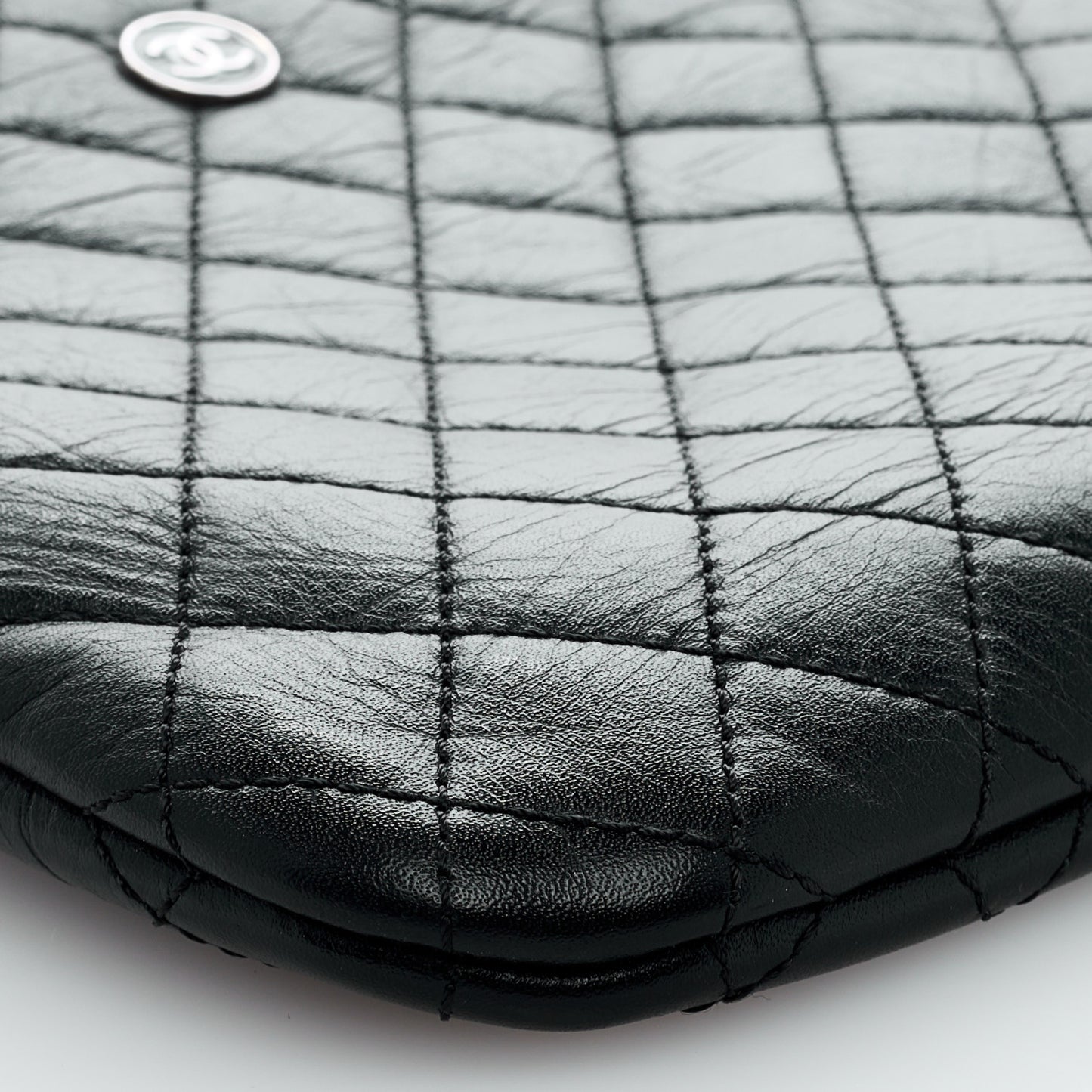 Aged Calfskin Quilted Crossbody Bag Black