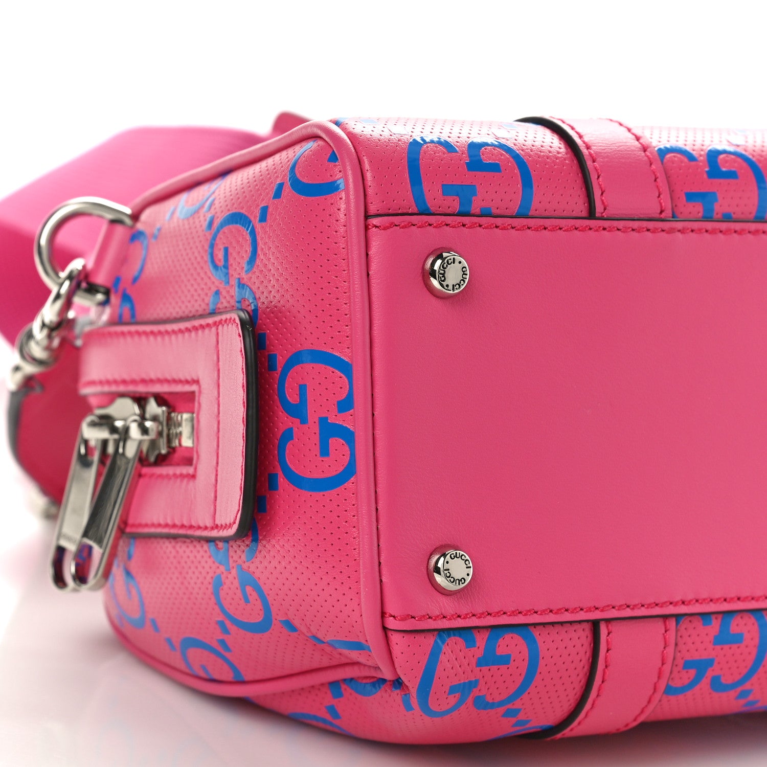 Gucci Calfskin GG Tennis Bi-Color Embossed Mini Duffle Bag Modern Fucsia Modern Blue 10 of 11