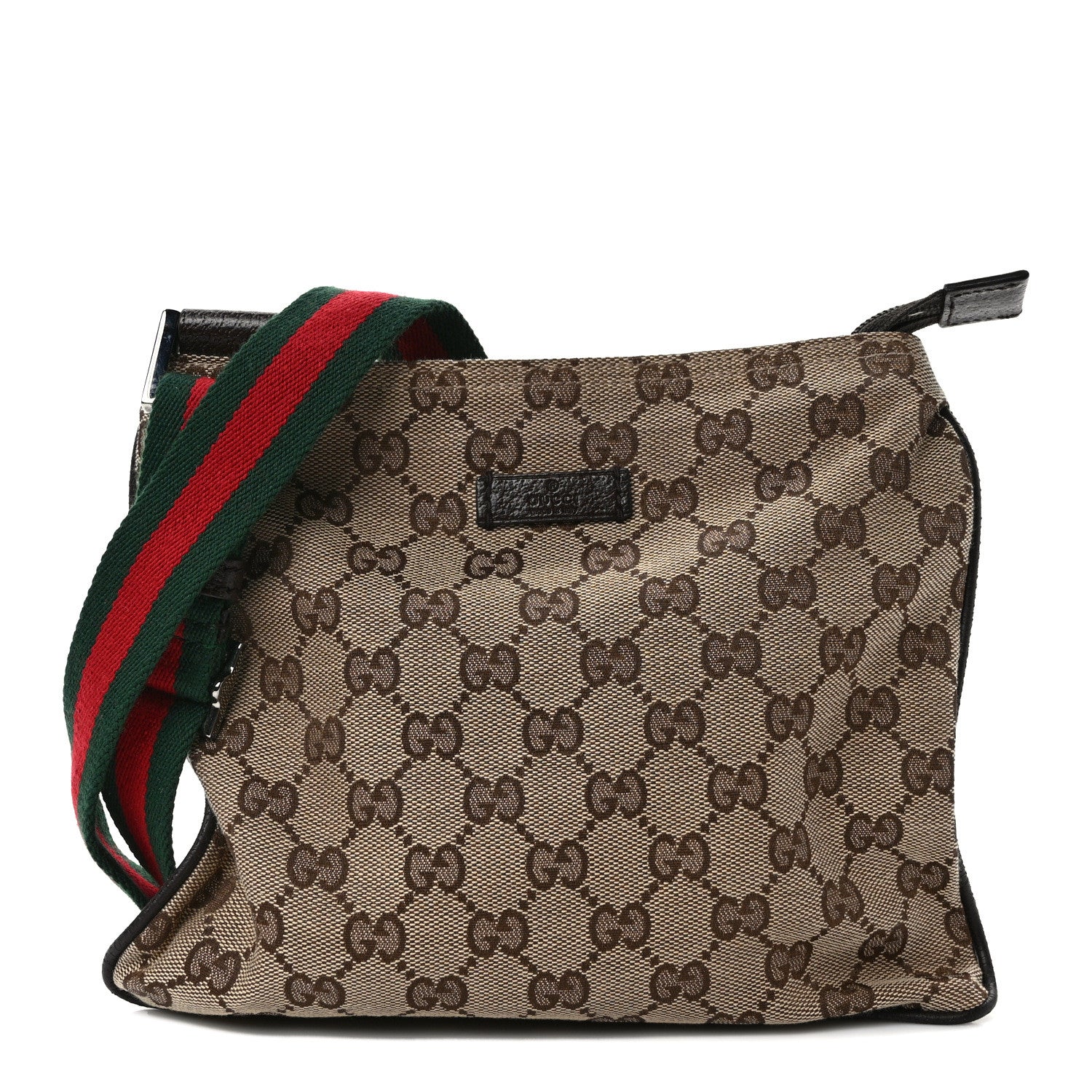 Gucci Monogram Web Small Flat Messenger Bag Brown 1 of 11