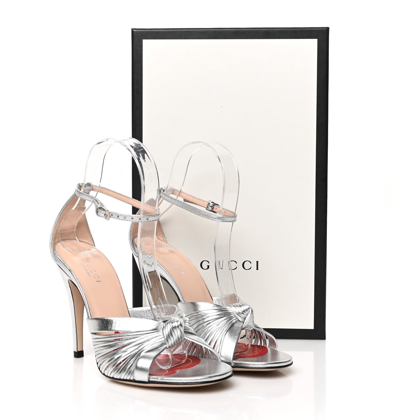 Metallic Nappa Crawford Knot Ankle Strap Sandals 35.5 Silver