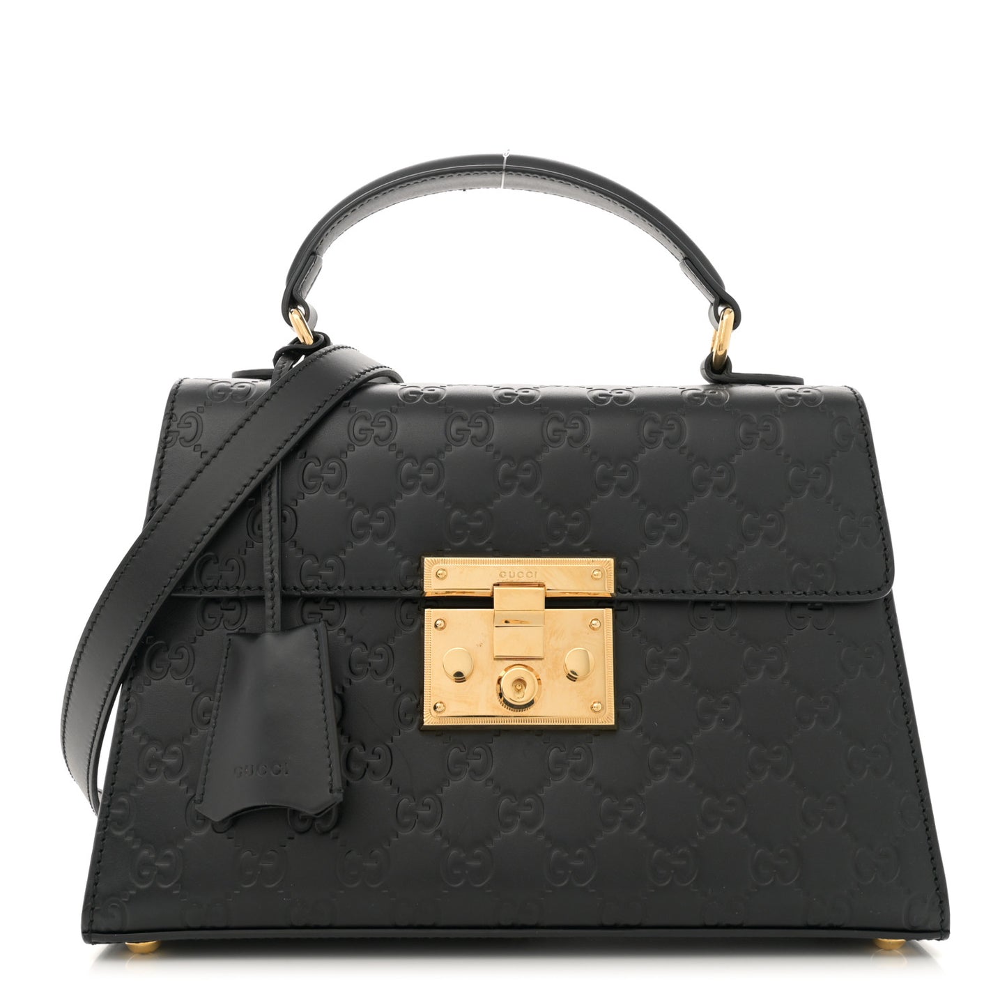 Guccissima Signature Small Padlock Top Handle Bag Black