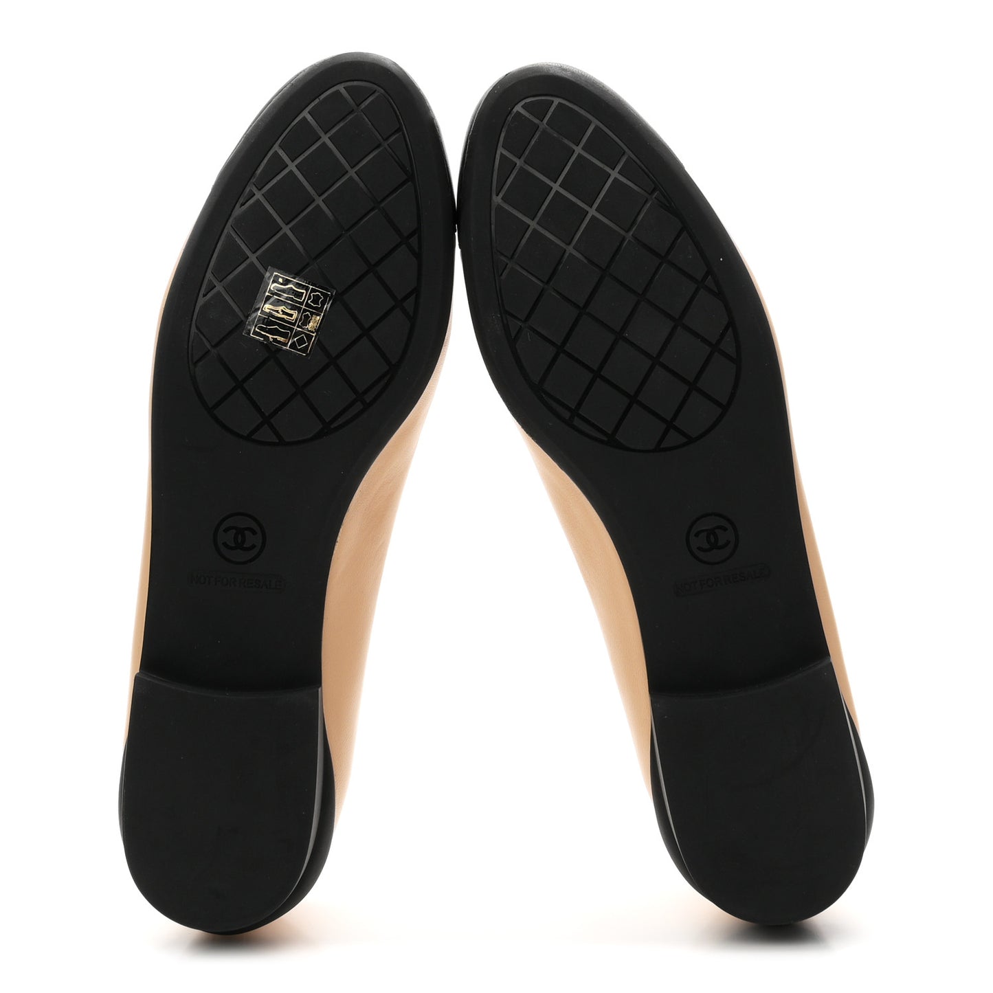 Lambskin Cap Toe CC Uniform Ballerina Flats 38.5 Beige Black