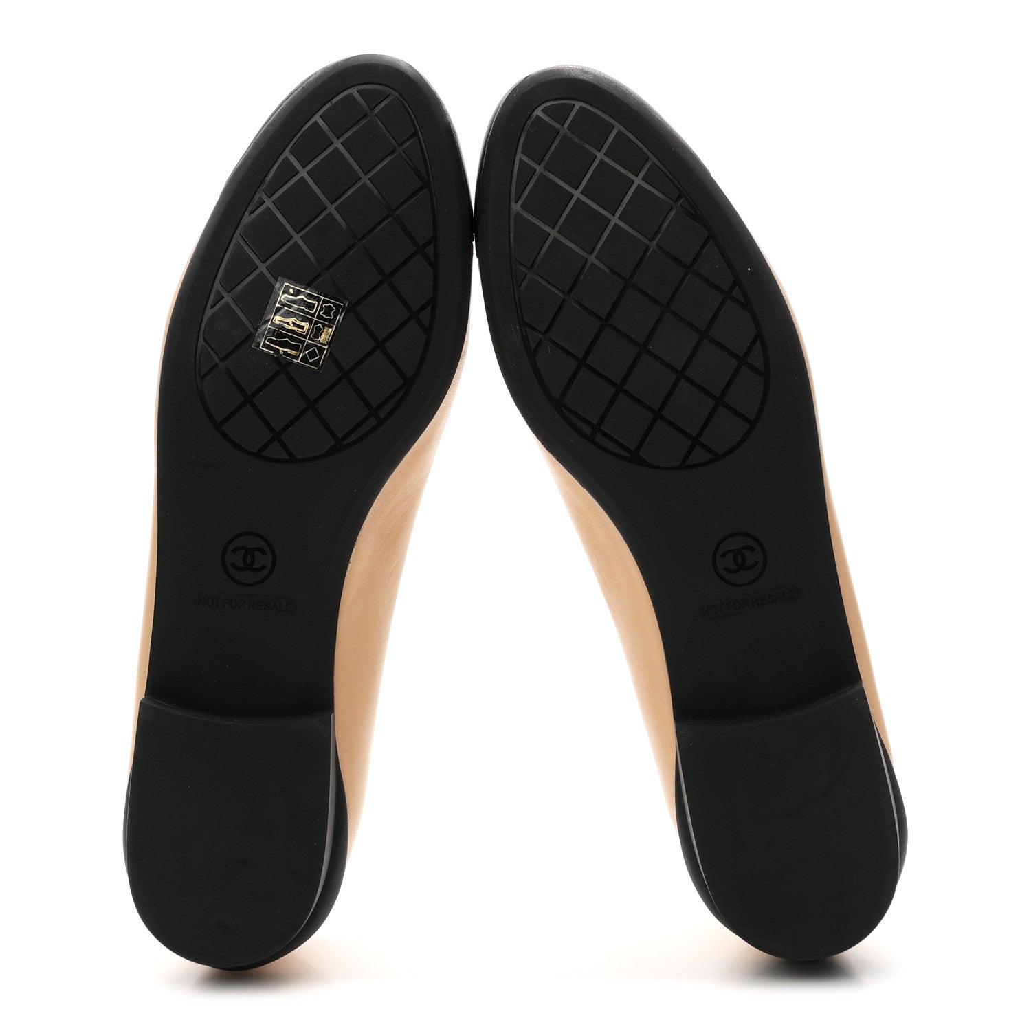 Chanel Lambskin Cap Toe CC Uniform Ballerina Flats 38.5 Beige Black 6 of 9