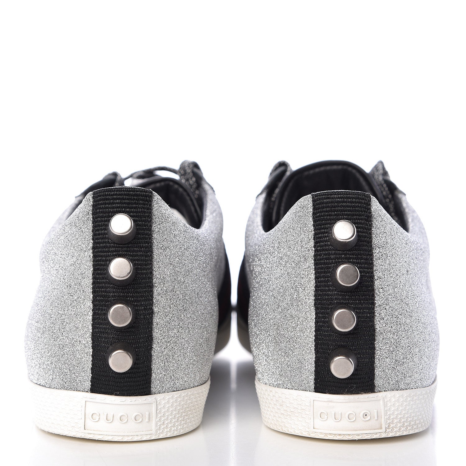 Gucci Glitter Fabric Studded Web Womens Sneakers 37 Silver 7 of 12