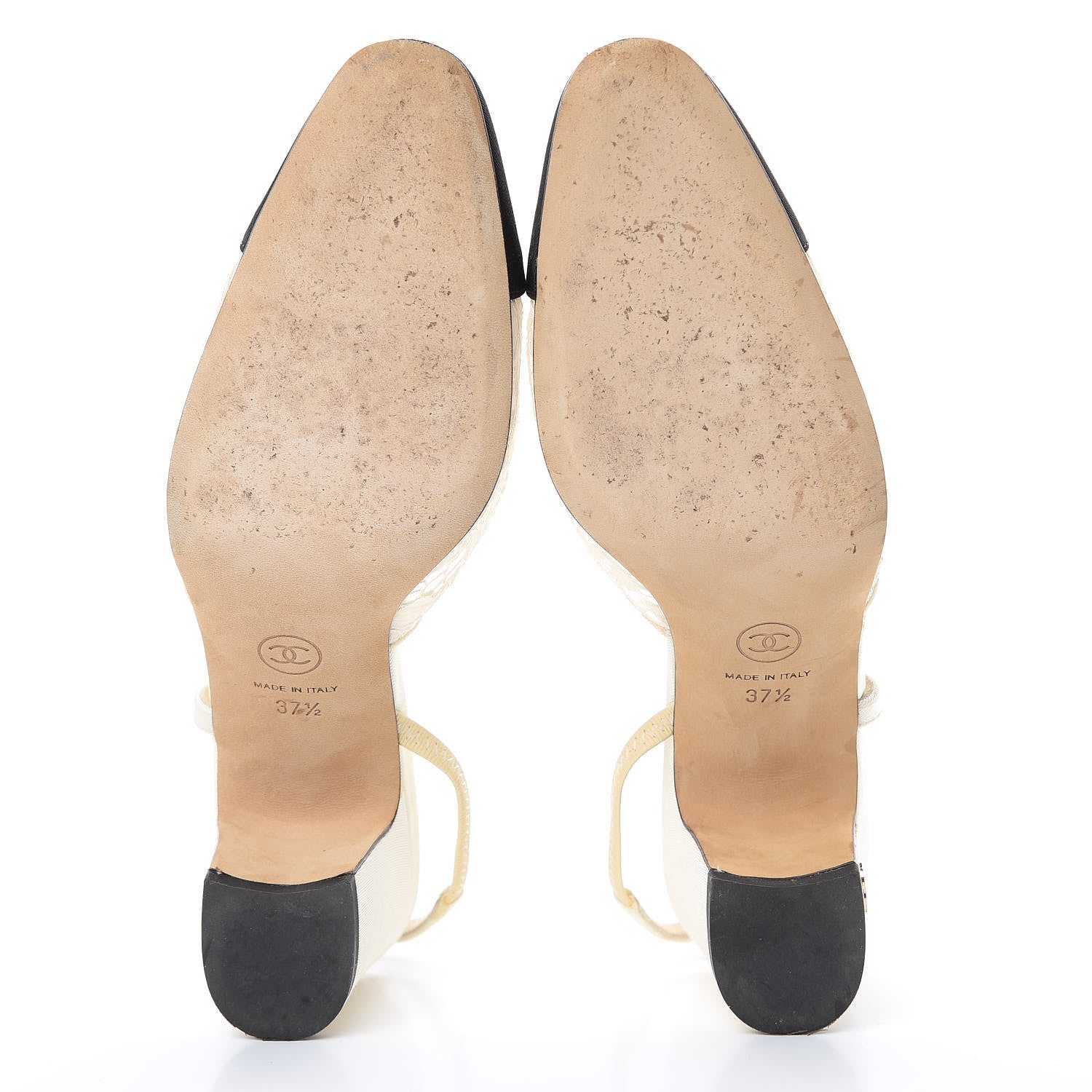 Chanel Lace Grosgrain Cap Toe CC Slingback Pumps 37.5 White Black 5 of 11
