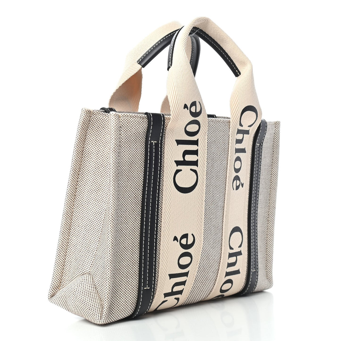 Cotton Calfskin Small Woody Ribbon Tote White Blue
