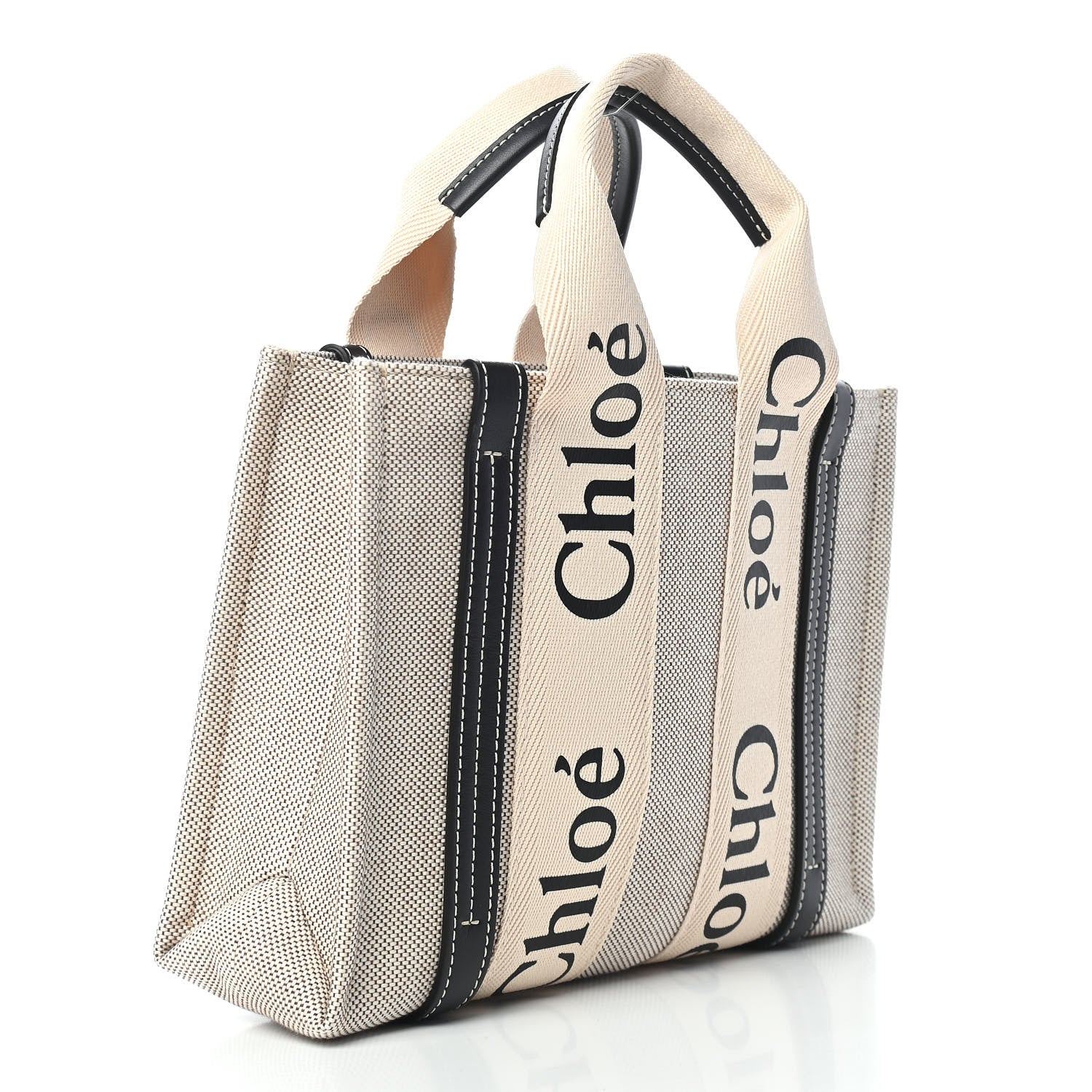 Chloe Cotton Calfskin Small Woody Ribbon Tote White Blue 2 of 8