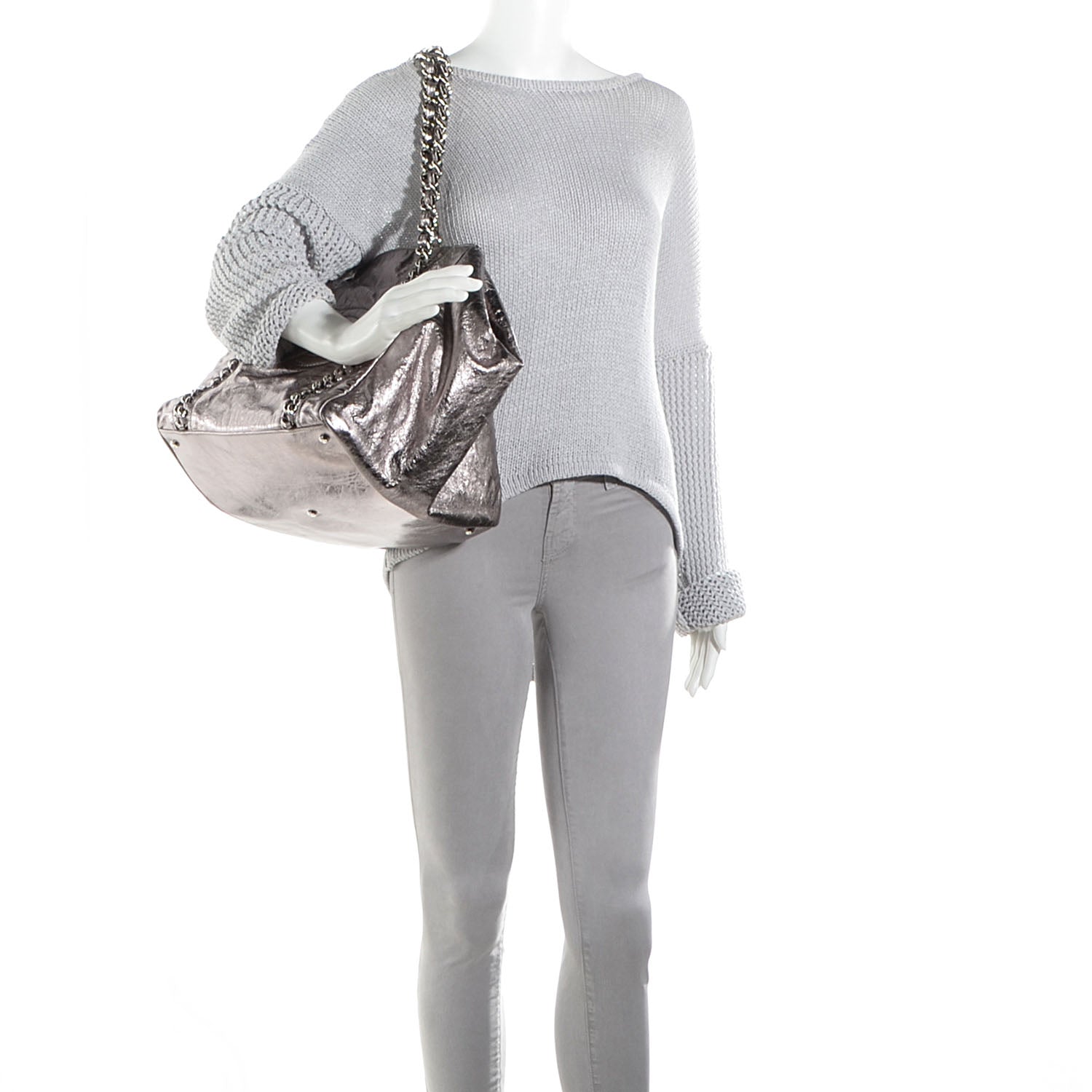 Chanel Metallic Cracked Calfskin Modern Chain Tote Dark Silver 2 of 7