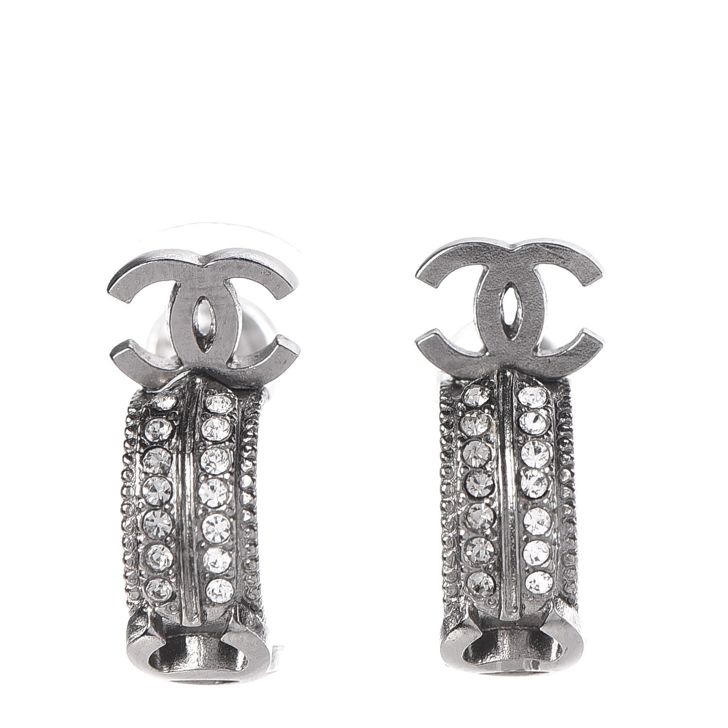 Chanel Ruthenium Crystal CC Hoop Earrings 1 of 5