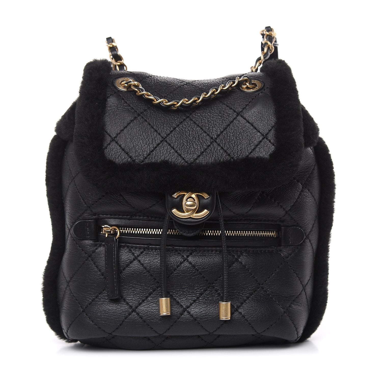 Lambskin Shearling Quilted CC Backpack Black