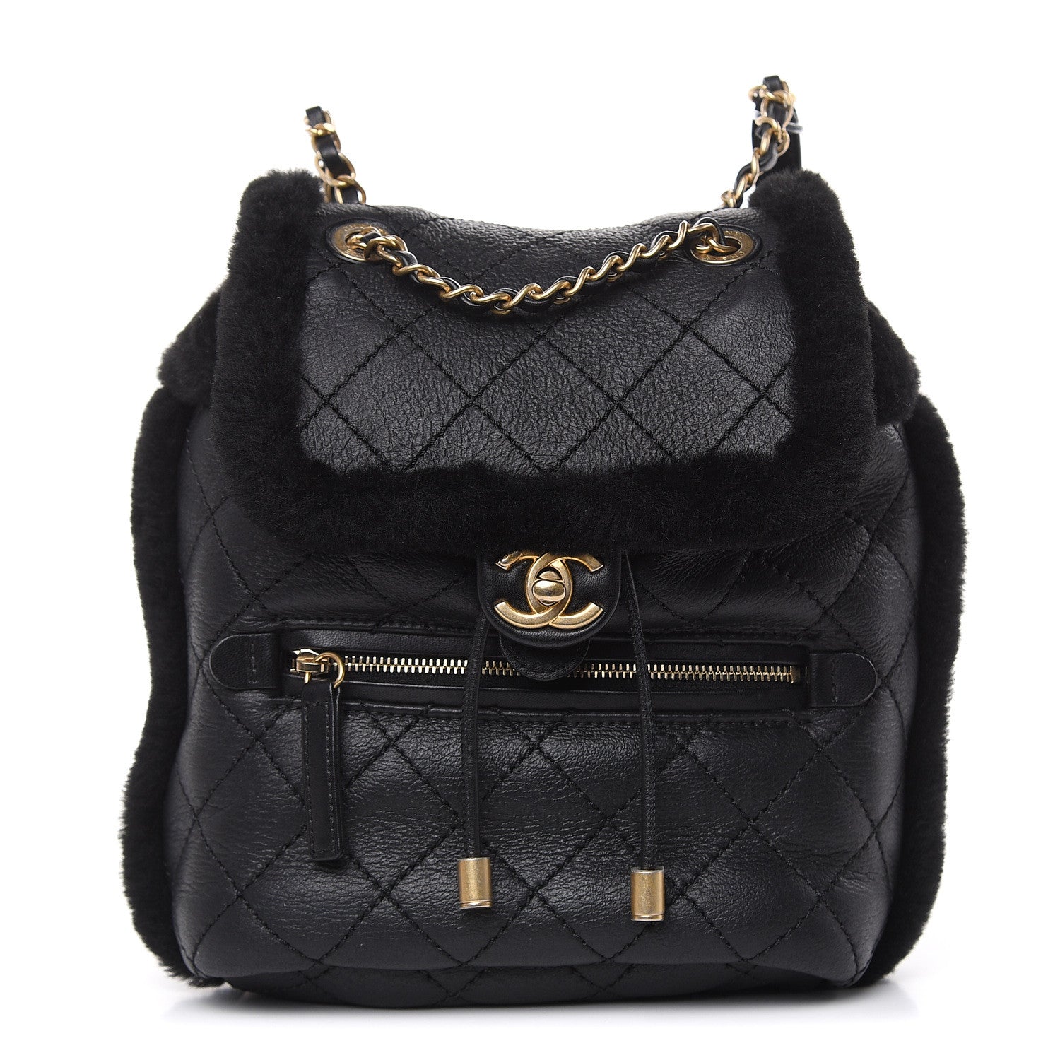 Chanel Lambskin Shearling Quilted CC Backpack Black 1 of 8