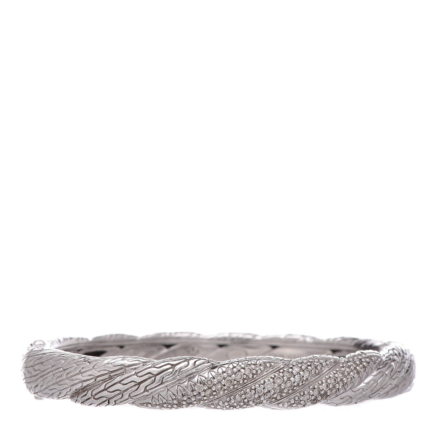 Sterling Silver Diamond 9.5mm Classic Chain Hinged Bangle