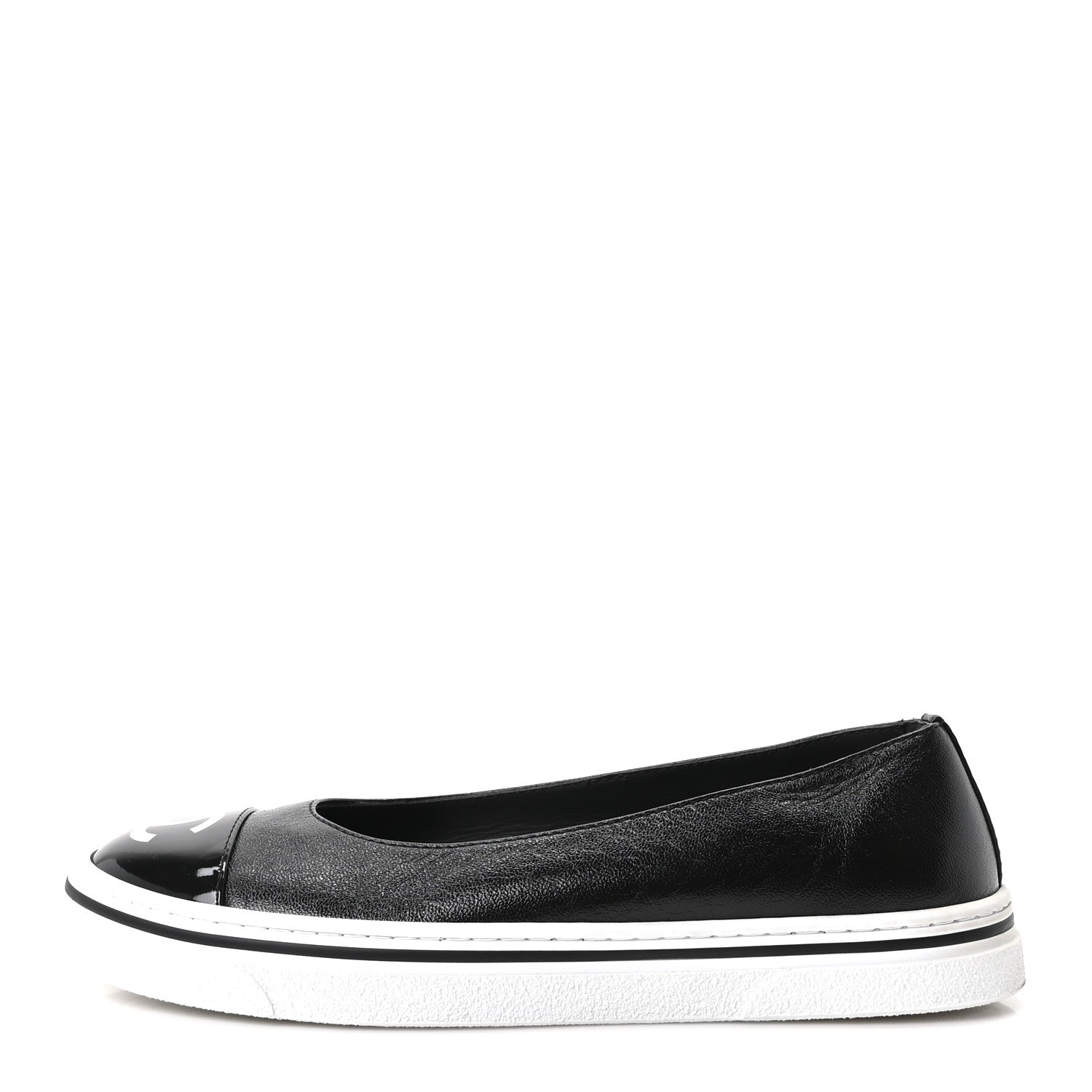 Chanel Crumpled Shiny Lambskin Patent Calfskin CC Ballet Flats 36.5 Black 1 of 10
