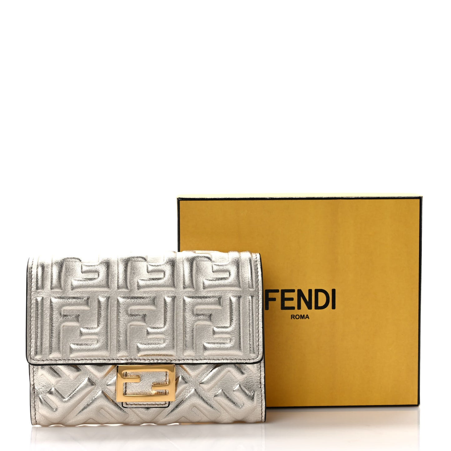 Vitello Catalan Mirror FF 1974 Embossed Medium Wallet Champagne