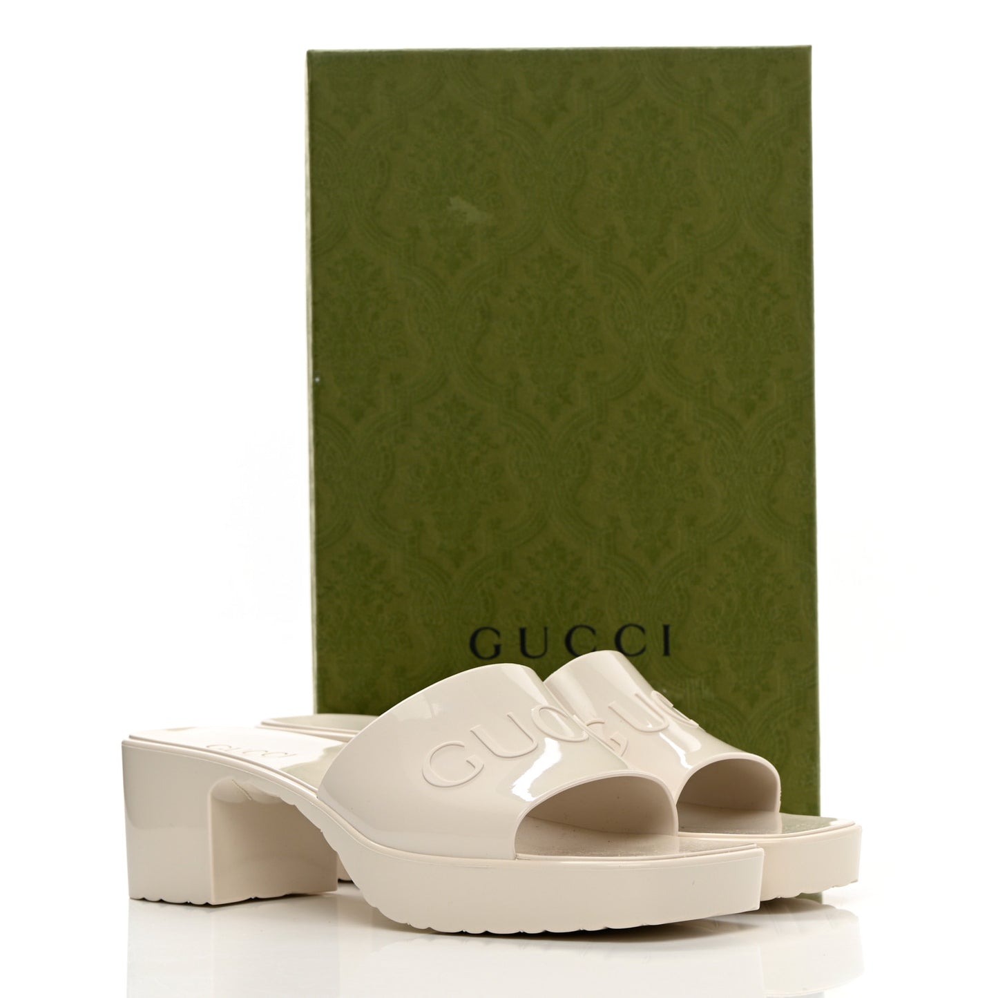 Rubber Gucci Logo Womens Platform 20/60mm Slide Sandals 38 Mystic White