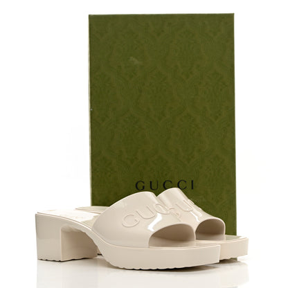 Gucci Rubber Gucci Logo Womens Platform 20/60mm Slide Sandals 38 Mystic White 10 of 10