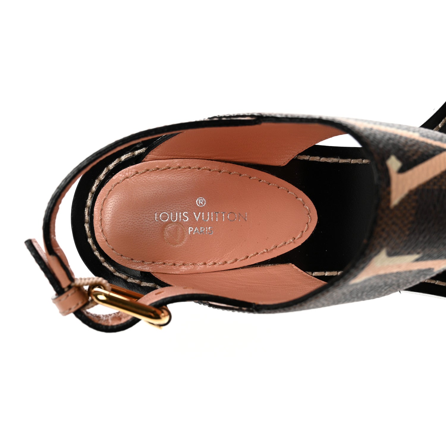 Louis Vuitton Calfskin Damier Ebene Passenger Heeled Sandals 38 Venus Pink 7 of 10