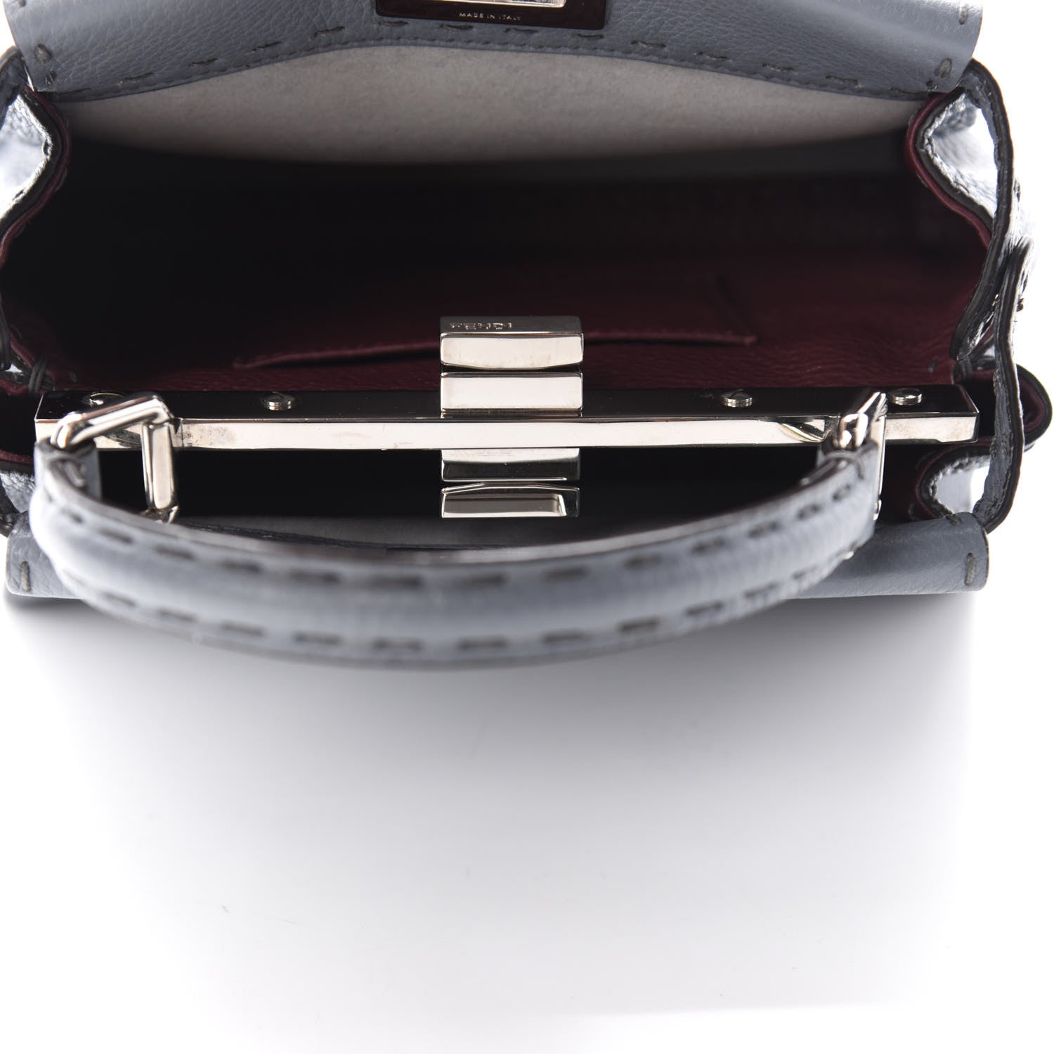 Fendi Calfskin Romano Selleria Bi-Color Mini Peekaboo Iconic Satchel Tempesta Bordeaux 6 of 11