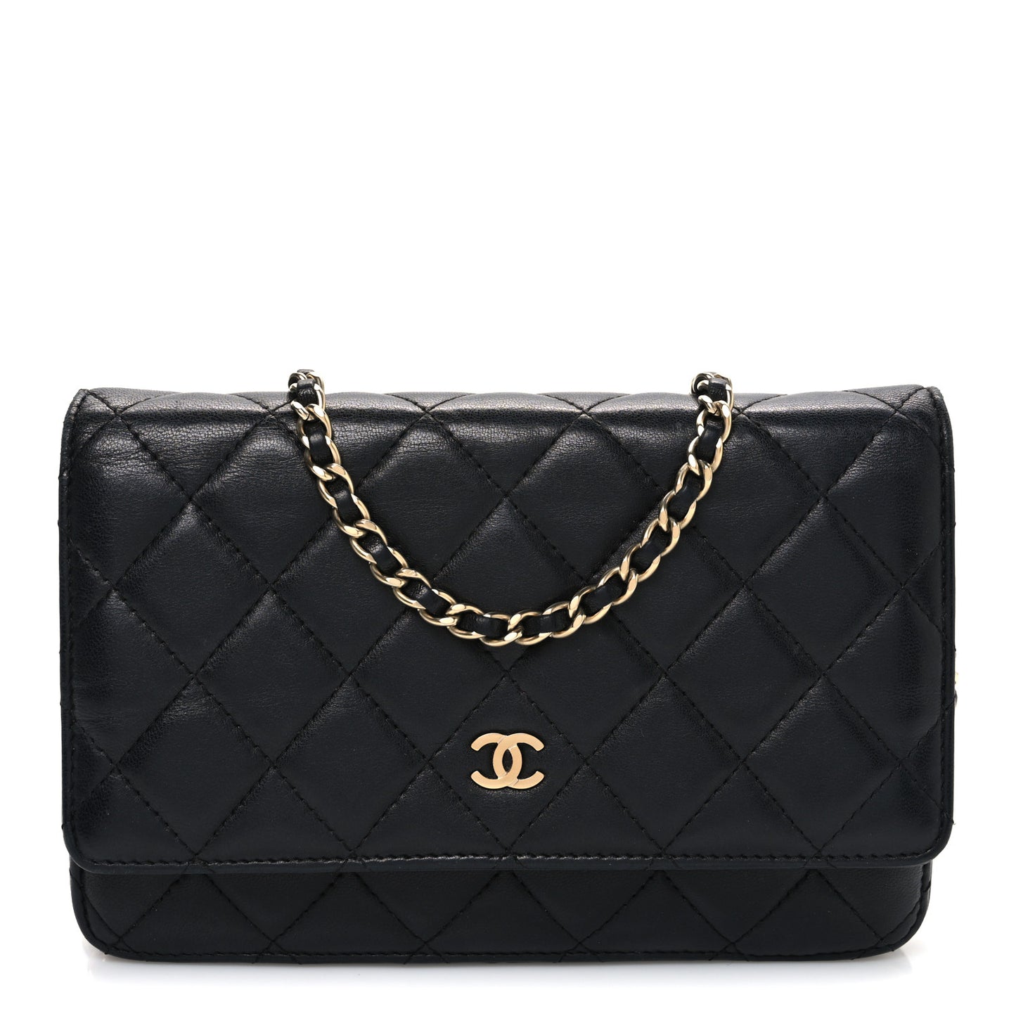 Lambskin Quilted Wallet On Chain WOC Black