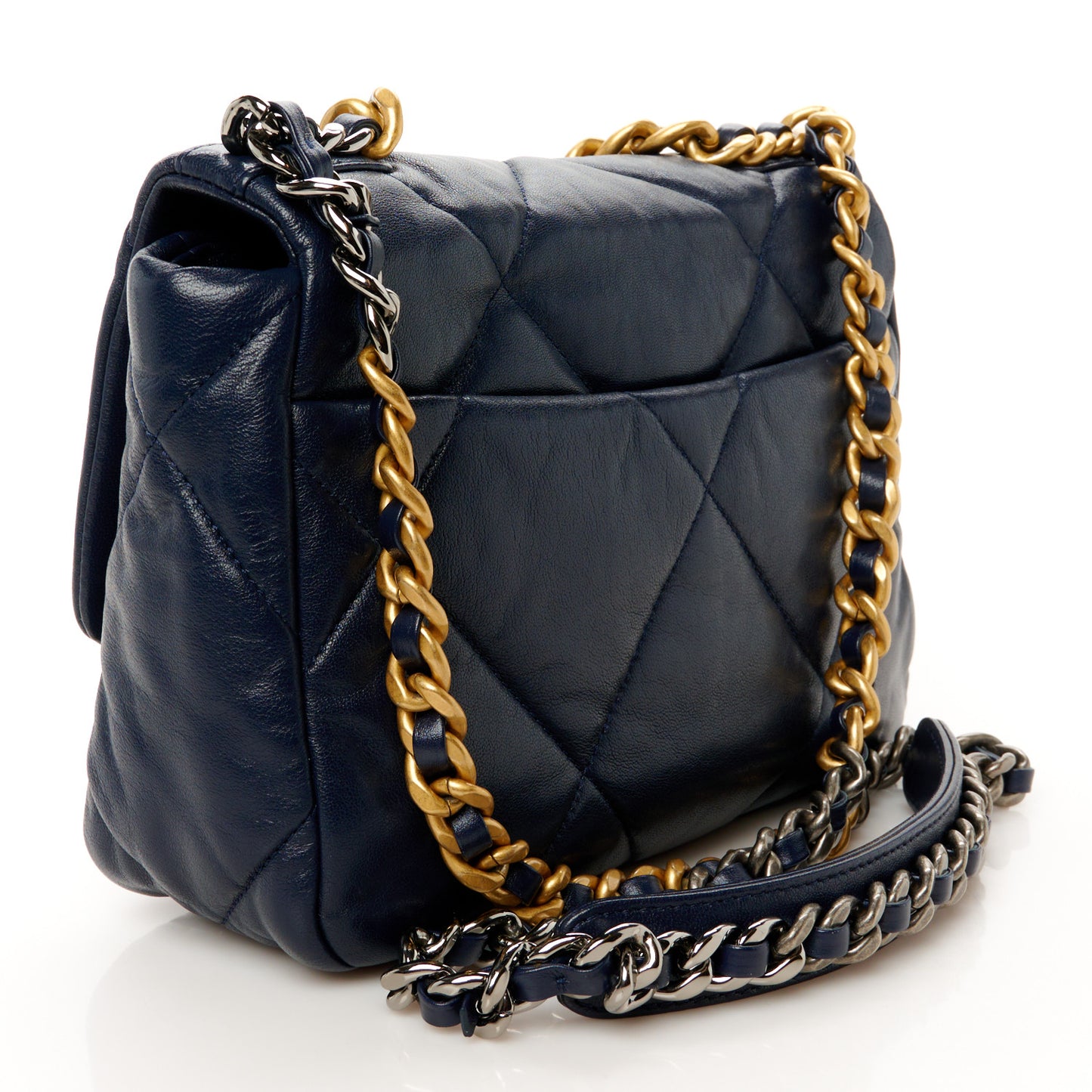 Goatskin Quilted Medium Chanel 19 Flap Navy Blue