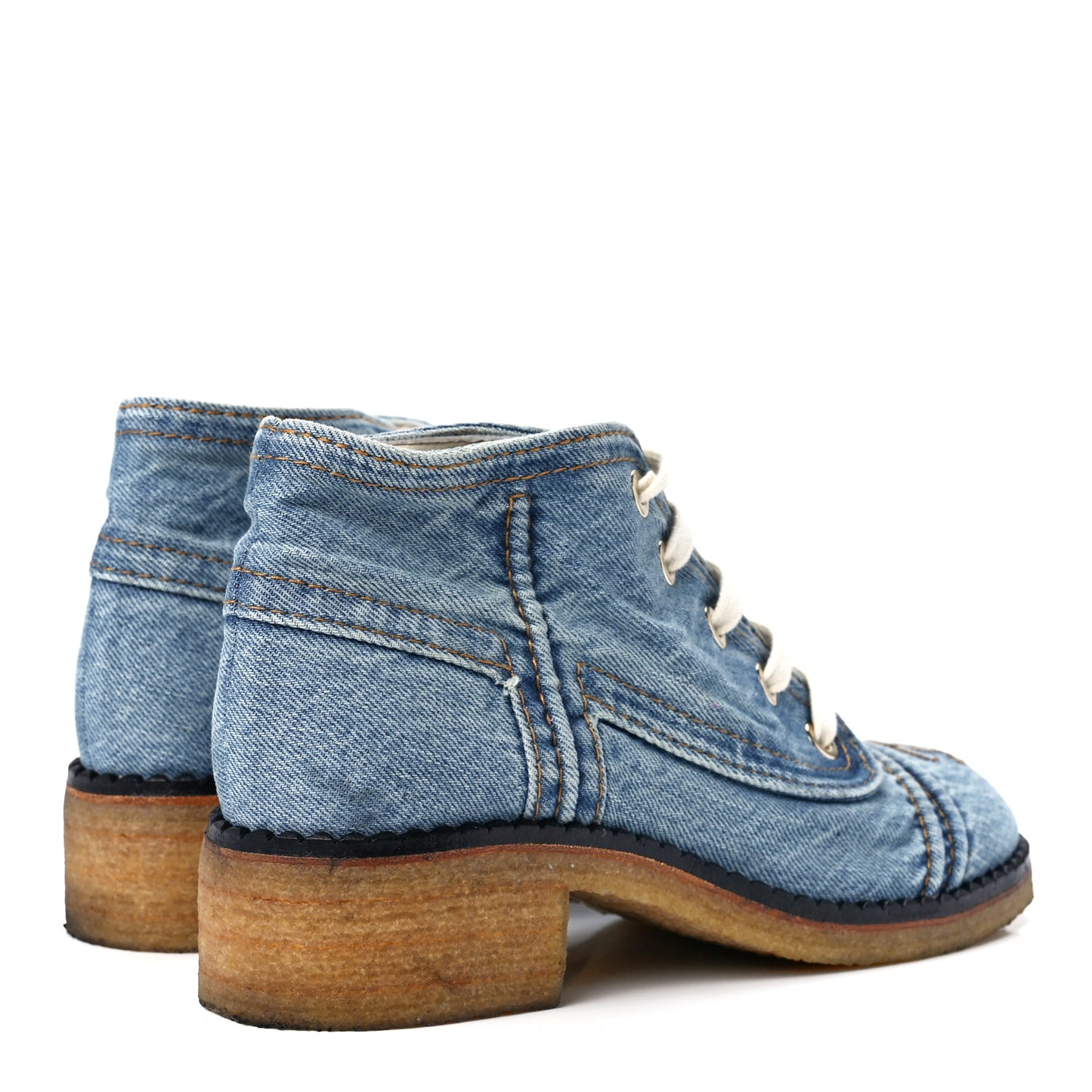 Denim Lace Up Boots 38 Light Blue