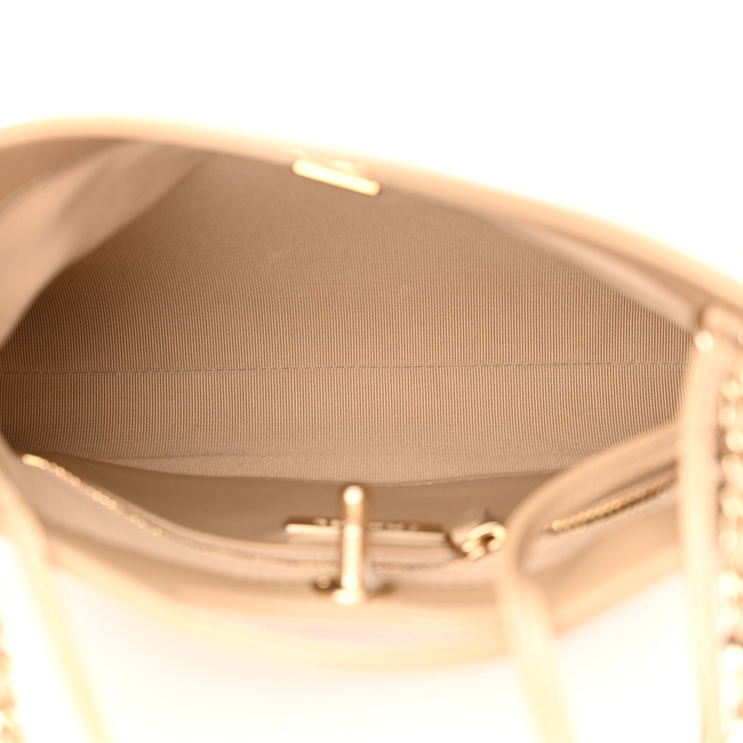 Shiny Crumpled Calfskin Quilted Mini 31 Shopping Bag Beige